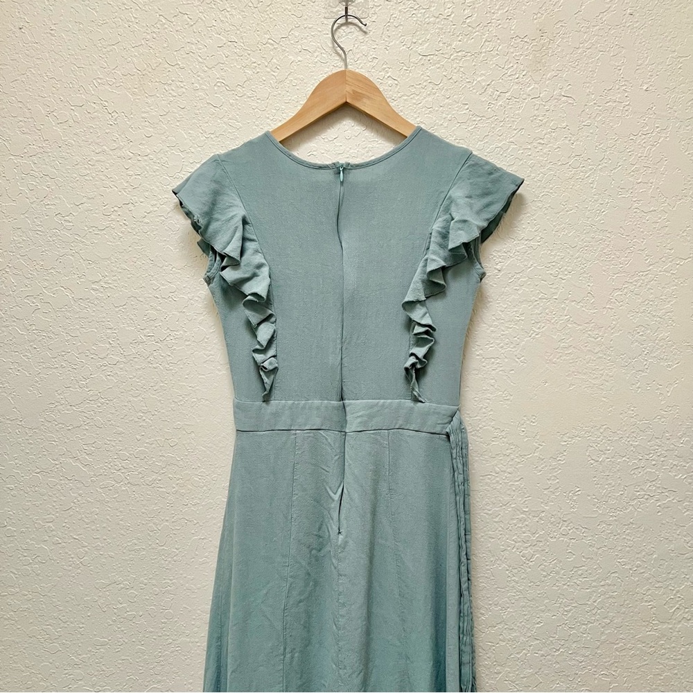 Bohme Mint Green Ruffle Midi Dress Sleeveless Boho Feminine Ruffle Linen - Picture 7 of 8